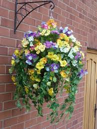 Hanging Basket With Artificial Yellow Petunias L15 Artificial Hanging Baskets Hanging Baskets Artificial Flowers