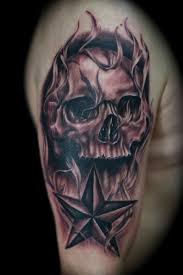Many people look for nautical half sleeve tattoos. Flaming Skull And Star Tattoo On Right Half Sleeve