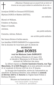 Décès de Monsieur José DONIS (20-02-19), Annonce nécrologique