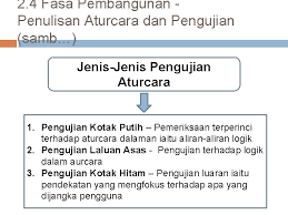 Algoritma digunakan untuk pembangunan atur cara terdiri daripada lima fasa, iaitu fasa menyelesaikan sesuatu analisis masalah, fasa reka bentuk atur cara, fasa pengekodan, masalah secara langkah fasa pengujian dan penyahpepijatan serta fasa dokumentasi. Bab 5 Fasa Pembangunan Implementasi Objektif 1 Menerangkan