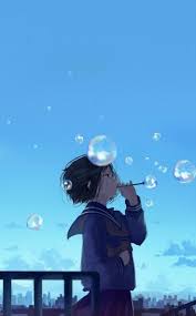 Amazing Blue Bubble Anime Art Sky Rooftop Summer Illustration Indigo Girl Beautiful Draw School Anime Art Girl Anime Art Anime