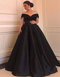V Neck Off The Shoulder Long Black Satin Plus Size Prom Dresses Beaded Waistline In 2020 Ballkleid Abschlussball Ballkleider Ubergrosse Formelle Kleider