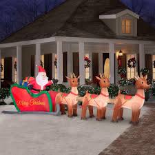 16 Ft Inflatable Santa And Reindeer The Home Depot 99 99 3667 Christmas Inflatables Outdoor Inflatable Christmas Decorations Christmas Yard Decorations