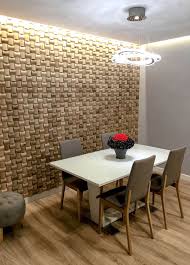 The walls look great if they have various textures. Dining Room Interior Design Feature Wall With Wood Panels Interior Design Dining Room Dining Room Interiors Wooden Wall Design
