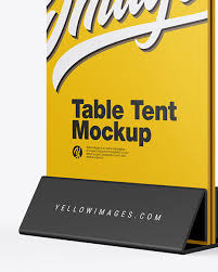 15.8 x 15.2 x 17.6. Plastic Table Tent Mockup In Indoor Advertising Mockups On Yellow Images Object Mockups