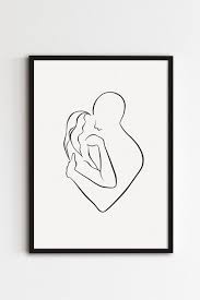 Couple Line Art Hugging Line Drawing Abstract Couple Art Etsy In 2020 Line Drawing Romantic Wall Art Line Art