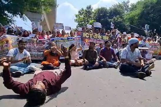 Termination letters before Puja—"What will we eat?" Teachers protest by lying on the road outside Bikash Bhavan