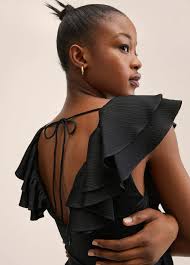 MANGO Frilled Long Jumpsuit in Black