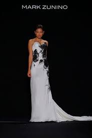 Black White Wedding Dress Sheath Gown With Strapless Neckline And Black Feather Motif Black White Wedding Dress Wedding Dresses Kleinfeld Ny Wedding Dress