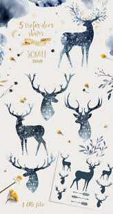 Watercolor Indigo Deer Horn Clipart Animal Christmas Clip Etsy In 2020 Peace Art Watercolor Deer Art