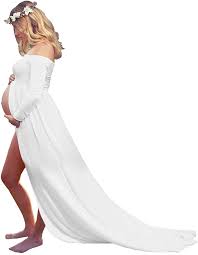 A white embroidered top can make your baby bump, and you feel special. Ynimioaox Women S Off Shoulder Long Sleeve Maternity Dress For Photography Chiffon Maternity Gown For Photoshoot A1 White At Amazon Women S Clothing Store