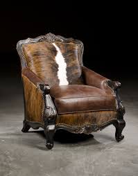 A Stately Leather Cowhide Library Chair Makes A Great Statement In Any Library Room Or Place Two At Your Fi Cowhide Furniture Cowhide Chair Western Furniture