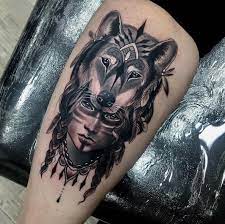 Women Wolf Tattoo Helmet Indian Woman Wolf Tattoo Design Headdress Tattoo Tattoos For Women