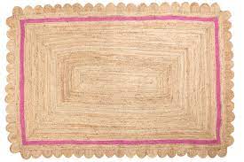 Rectangle braided jute area rug. Scalloped Rectangular Jute Rug With Pink Border Tate Darby I Handmade Rugs I Beni Ourain I Jute I
