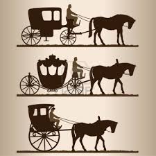 Silhouettes Of Horse Drawn Carriages With Riders Two Wheeled Bike Illustration Horse Drawn Horse And Buggy