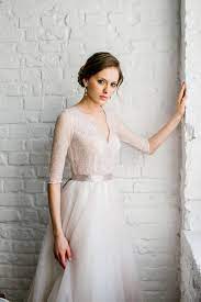 Stella Vintage French Lace Wedding Dress With Covered Back Light Pink Wedding Dress Romantic Wedding Gown French Lace Wedding
