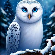 A beautiful blue-white owl is sitting…" — image created in Shedevrum