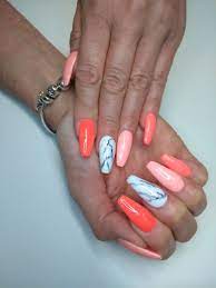 Orange Marble Acrylic Nail Design Orange Acrylic Nails Acrylic Nail Designs Marble Acrylic Nails