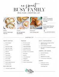No Fuss Meal Plan 5 Fresh Simple Dinners A Printable Shopping List Hello Veggie Vegetarian Food List Healthy Food Recipes Clean Eating Busy Family Meal Plan