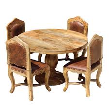 Every dining table requires some chairs or benches. Round Dining Set For 4 Empire Mango Wood With Upholstered