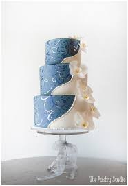 Pink and blue wedding cake. Contemporary Blue And White Wedding Cake With White Orchids By The Pastry Studio Daytona Beach Fl The Pastry Studio