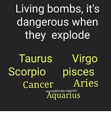 But there are certain zodiacs who have very little patience and get angry even on little things. Living Bombs It S Dangerous When They Explode Taurus Virgo Scorpio Pisces Cancer Aries Search Zodiacsigns52o Aquarius Aquarius Meme On Me Me