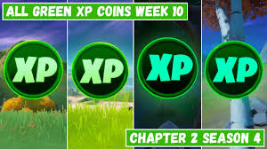 Season 4 of chapter 2, also known as season 14 of battle royale, started on august 27th, 2020 and ended on december 1st, 2020 (formally november 30th, 2020). All 4 Green Xp Coins Locations Week 10 Dream Of Green Punch Card Fortnite Chapter 2 Season 4 Youtube