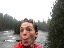 Caron and I are hiking in the rain!