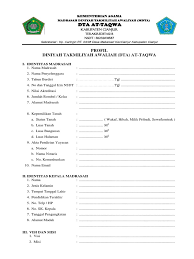 Contoh format sk penetapan kurikulum ini saya bagikan dalam bentuk format ms word supaya bisa anda edit sesuai dengan kondisi sekolah / madrasah anda. Profil Dta At Taqwa Docx