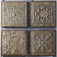 Set Of 4 Embossed Plaques Aluminum Foil Art Metal Embossing Art Pewter Art