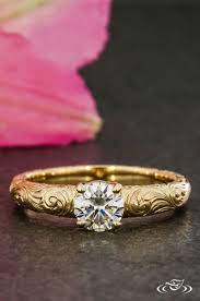 Golden Scroll Engraved Engagement Ring Engraved Engagement Ring Scroll Engraved Engagement Ring Vintage Style Engagement Rings