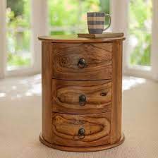 Round storage basket side table wood small white living room. Acropolis Round Side End Table