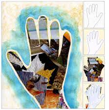 After students have a variety of items to work with, it's time to create their self collages! My Hand Collage Art Projects For Kids Collage Art Projects Hand Collage Kids Art Projects