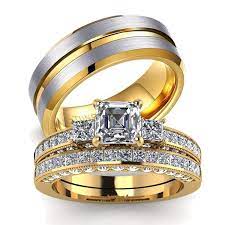 Loversring His And Hers Couples Rings Women 10k Yellow Gold Filled Cz Bridal Sets Men Tu Tungsten Carbide Wedding Bands Tungsten Wedding Bands Bridal Ring Sets