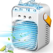 The dehumidifier function quickly removes moisture from the air, and the fan option distributes cool air across the room. Buy Portable Air Conditioner Personal Evaporative Air Cooler Quiet Desk Fan With Handle Rechargeable Humidifier Misting Fan With 7 Colors Light 3 Speeds 3 Spray Modes For Room Office Home Travel