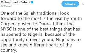Image result for Buhari and youth corps member in daura