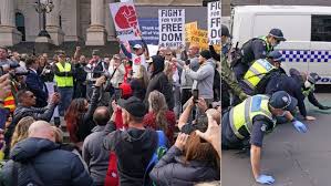 As countries across the globe grapple with the prospect of renewed lockdowns, the australian city of melbourne offers a stark lesson on the costs of bringing the coronavirus under melbourne crushes infection curve but with huge economic cost. Protests In Melbourne Violent Scenes As People Call For Bill Gates Arrest 7news Com Au