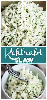This Kohlrabi Slaw Is A Great Easy And Healthy Side Dish For Summer It S Made With Finely Chopped Kohlrab Kohlrabi Slaw Homemade Coleslaw Easy Cooking Recipes