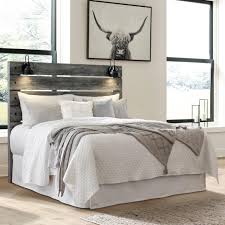 Fall asleep in sophistication with this queen bedroom set crafted with replicated oak grain showcased in a smoky gray finish with led lights in the. Signature Design By Ashley Baystorm B221 157 Queen Panel Headboard With Sconce Lights Furniture And Appliancemart Headboards