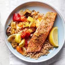 Lemon Herb Salmon With Caponata Farro Recipe Diet Dinner Recipes Dash Diet Recipes Diabetic Meal Plan
