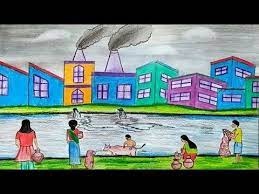 Draw A Scenery Of Water Pollution Step By Step With Oil Pastel Water Pollution Oil Pastel Art Oil Pastel