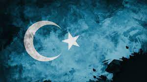 Türkiye bayrağı'na şekil olarak çok benzeyen, ama kırmızı yerine mavi arka plana sahip türk bayrağıdır. Destanlara Sigmayan Sozum Dogu Turkistan Bizim Semaver