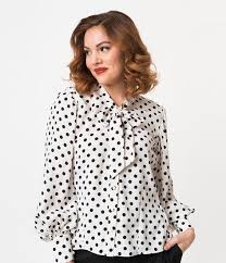 Black And White Polka Dot Blouse Unique Vintage White Black Polka Dot Crepe Neck Tie Gwen Blouse Black Women Fashion Fashion Women Shirt Top