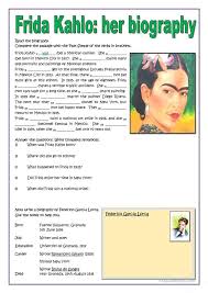 Español Biografia De Frida Kahlo Corta Frida Kahlo Her Biography Worksheet Free Esl Printable Worksheets Made By Teachers Writing A Biography Simple Past Tense Biography