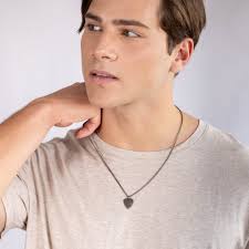 Guitar Pick Necklace Men Silver