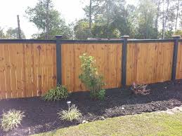 Wood Fence With Black Top And Black Posts Elite Fencing Privacy Fence Designs Fence Design Wood Fence Design