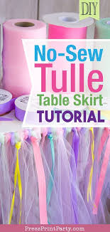 No Sew Tulle Table Skirt Tutorial W Ribbons Easy Press Print Party Tulle Table Tulle Table Skirt Unicorn Baby Shower Theme