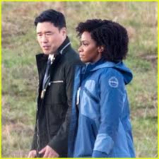 Teyonah Parris Wears S W O R D Apparel While Filming Wandavision Scene As Monica Rambeau Randall Park Teyonah Parris Wandavision Just Jared