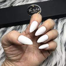 White Solid Press On Nails Matte Finish Stiletto Shape Full Set Of 24 Tips This Set Is Ready To Ship Wi Acrylic Nails Stiletto Gel Nails Nail Art Designs
