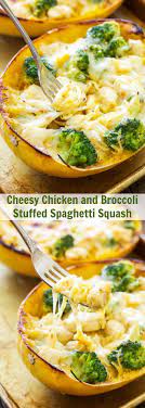 Cheesy Chicken And Broccoli Stuffed Spaghetti Squash Recipe Comfort Food Recipes Dinners Recipes Healthy Recipes